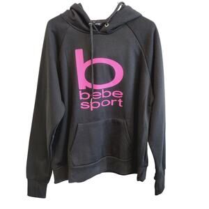 NWT Bebe Sport Plus Size Solid Black Hoodie with Pink Logo Women's Size 2X